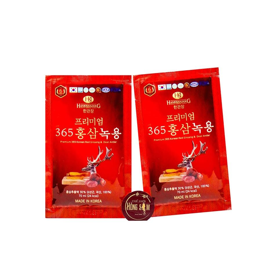Nước Hồng Sâm Nhung Hươu Linh Chi 365 Hàn Quốc Hộp 60 Gói x 70ml