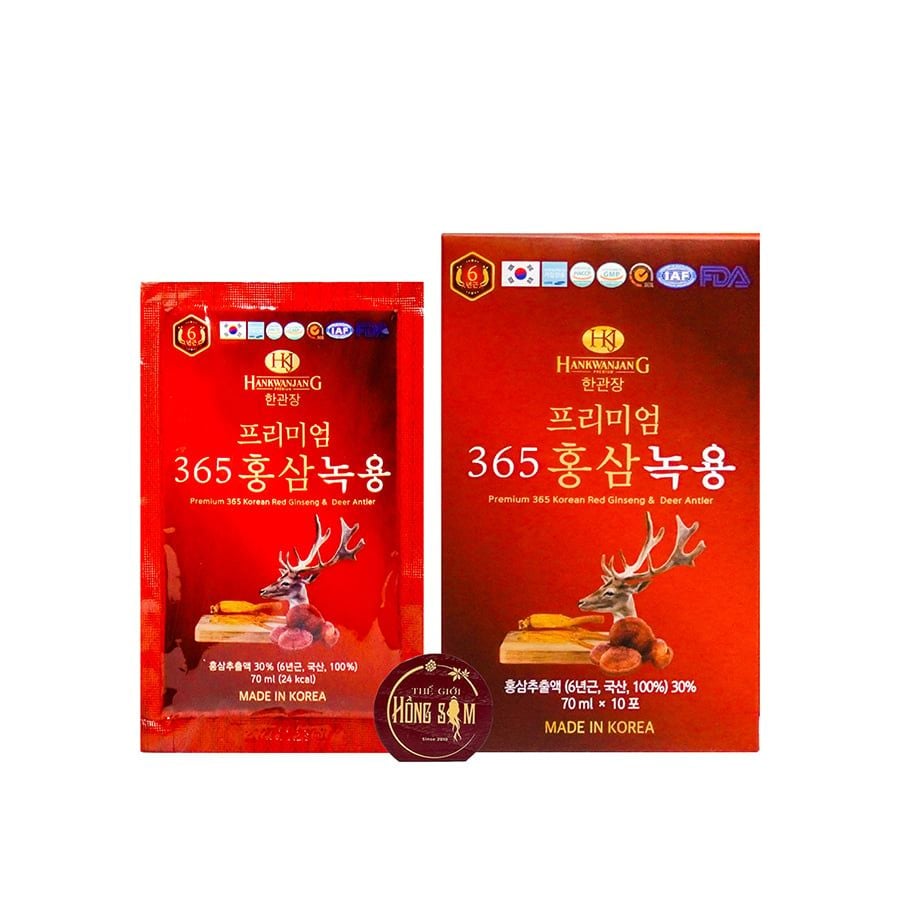 Nước Hồng Sâm Nhung Hươu Linh Chi 365 Hàn Quốc Hộp 60 Gói x 70ml