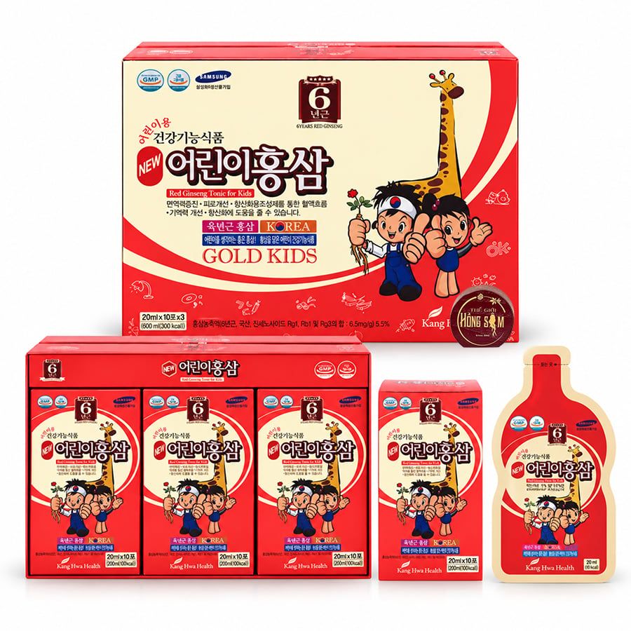 Nước Hồng Sâm Trẻ Em Hàn Quốc Hươu Cao Cổ Gold Kids Kanghwa Hộp 30 Gói x 20ml