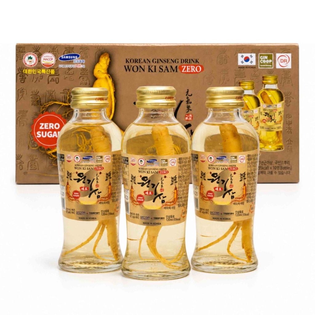 Nước Hồng Sâm Không Đường Có Củ Won Ki Sam 120ml x 10 Chai