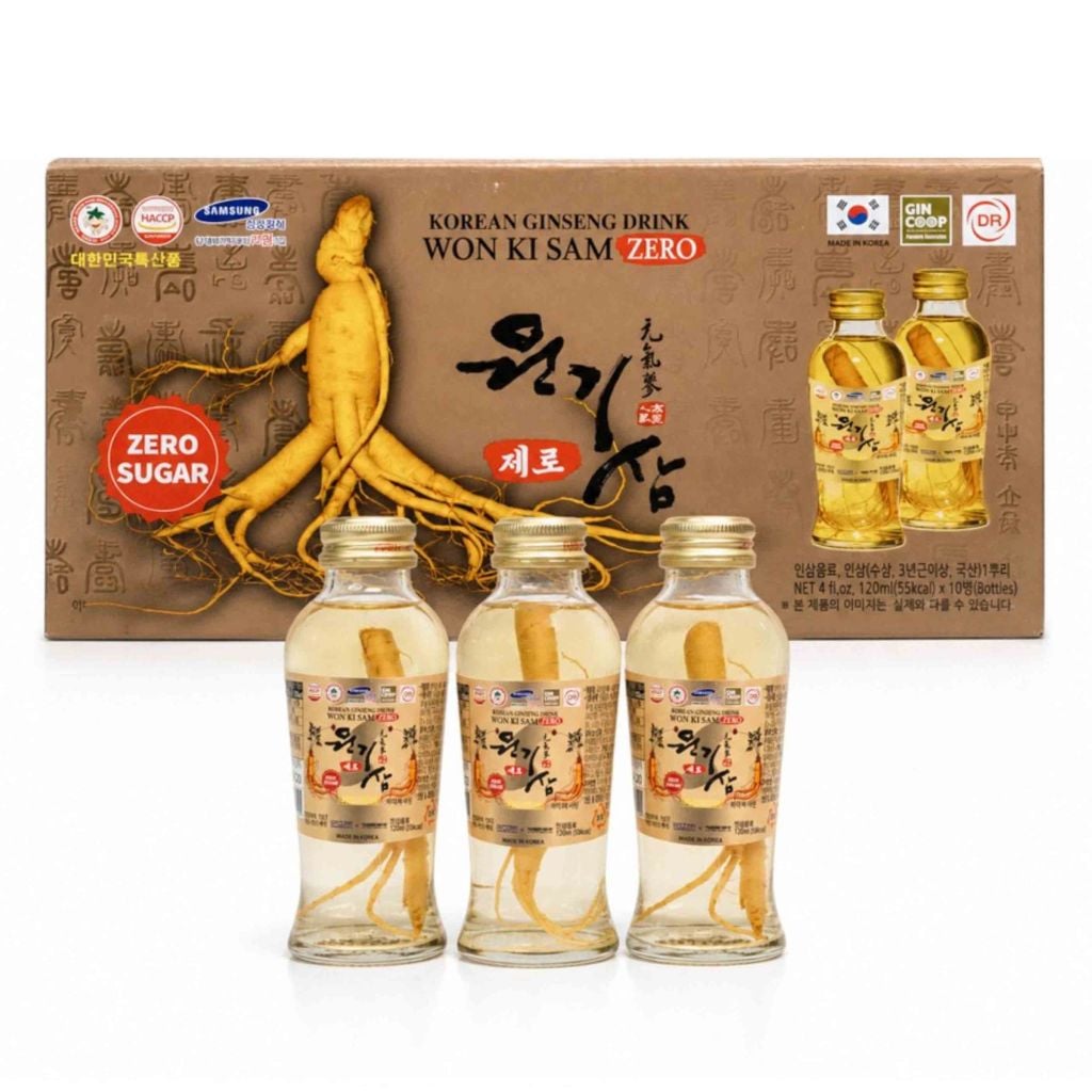 Nước Hồng Sâm Không Đường Có Củ Won Ki Sam 120ml x 10 Chai