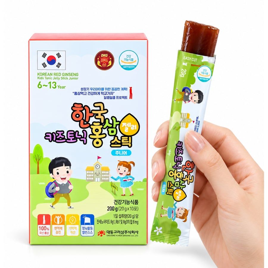 Thạch Hồng Sâm Hàn Quốc Cho Bé Daedong - Baby Korean Red Ginseng Jelly Junior 30 Gói x 20g (6-13 Tuổi)