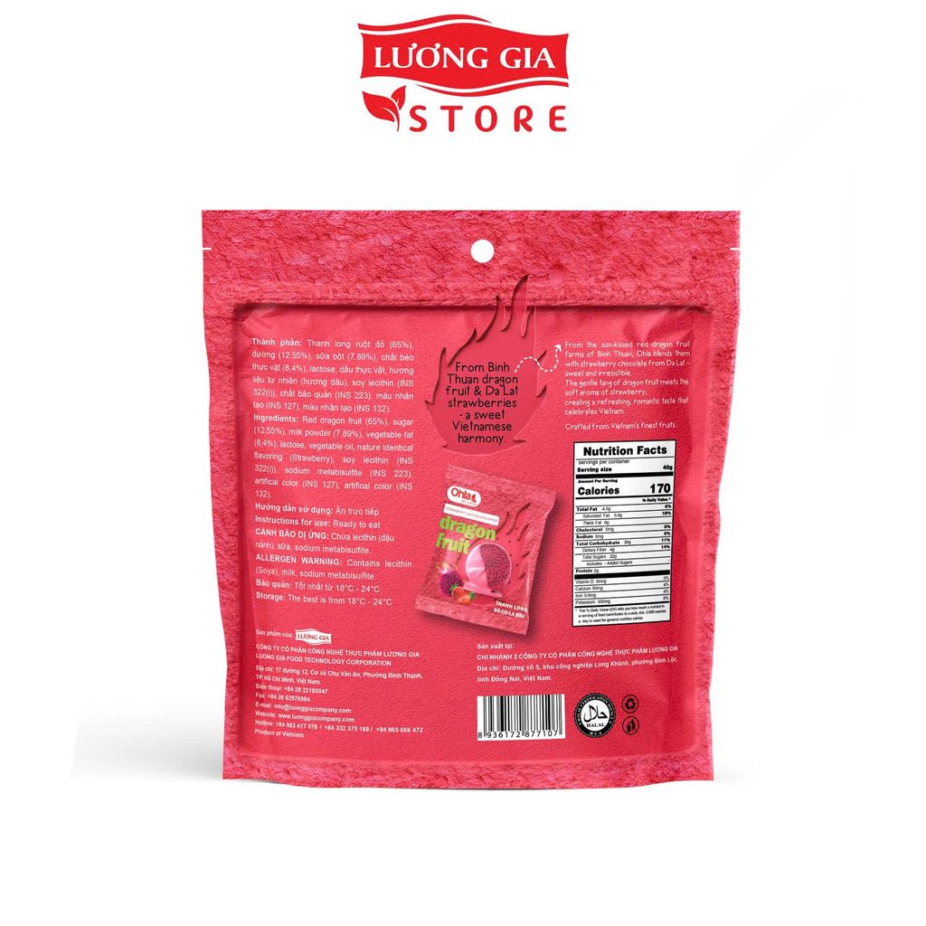 Thanh long sấy dẻo nhúng sô-cô-la dâu Ohla 100g