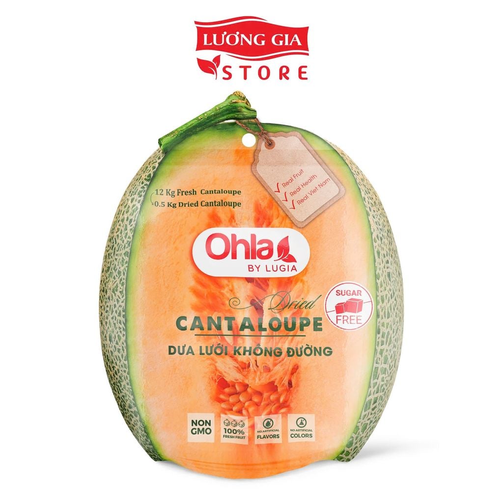 Dưa lưới sấy dẻo không đường Ohla 200g - Đặc sản trái cây sấy dẻo, thơm ngon dẻo mềm
