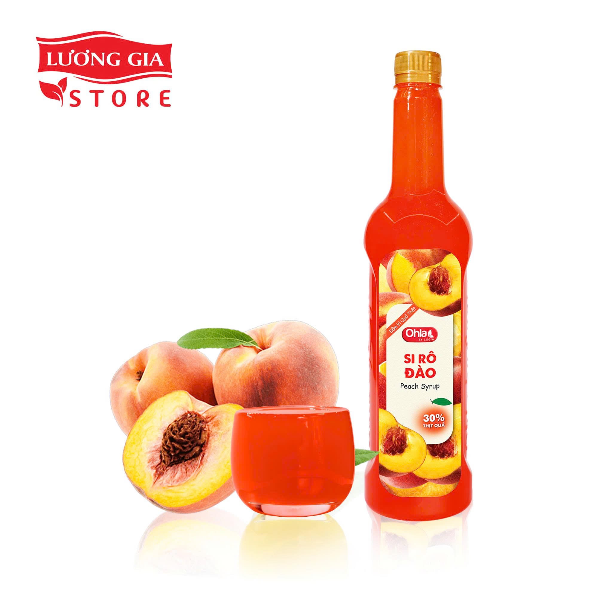 Siro Đào Ohla 780ml (chai nhựa) - phiên bản mới 30% thịt quả