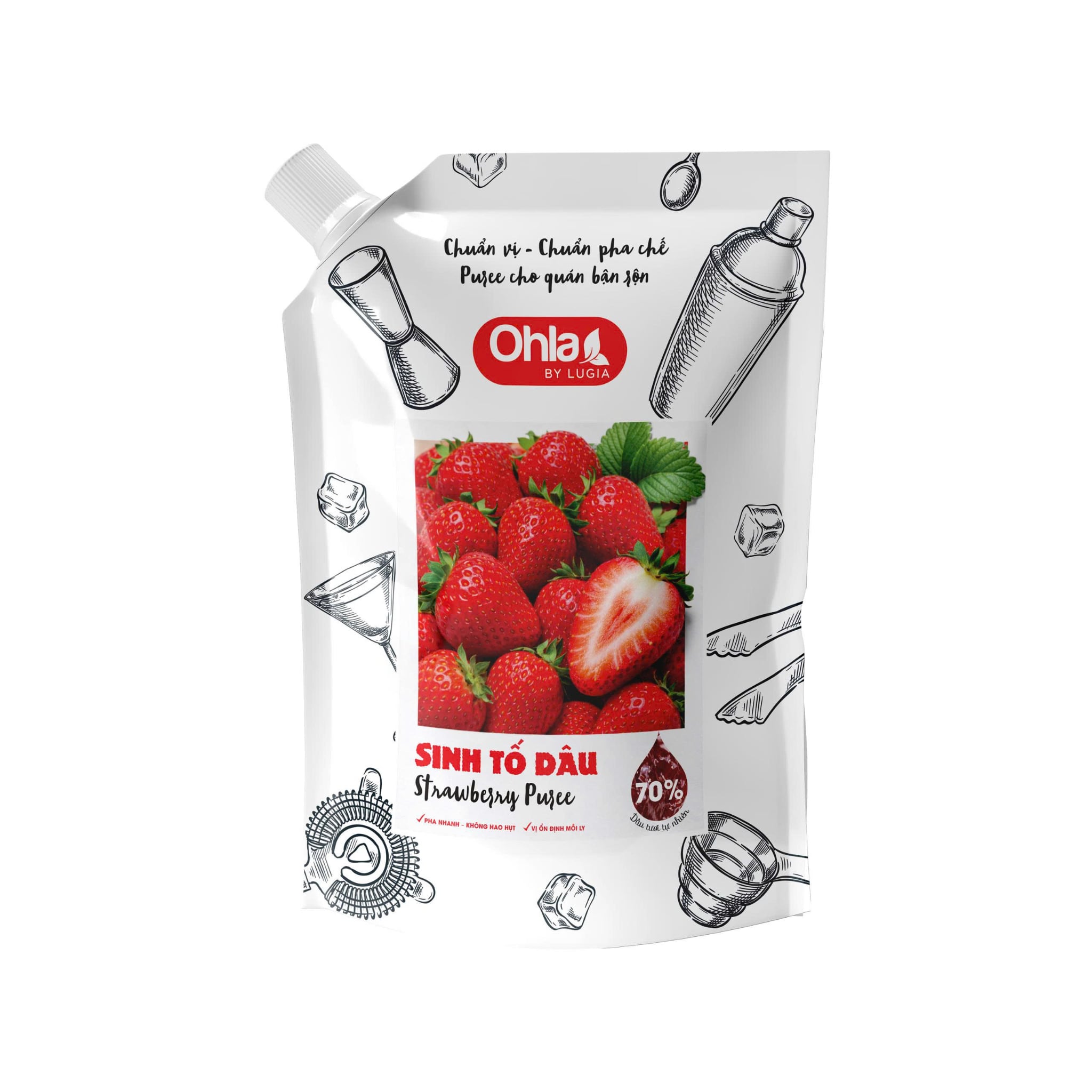 Sinh tố Dâu 70% thịt quả túi 1000ml