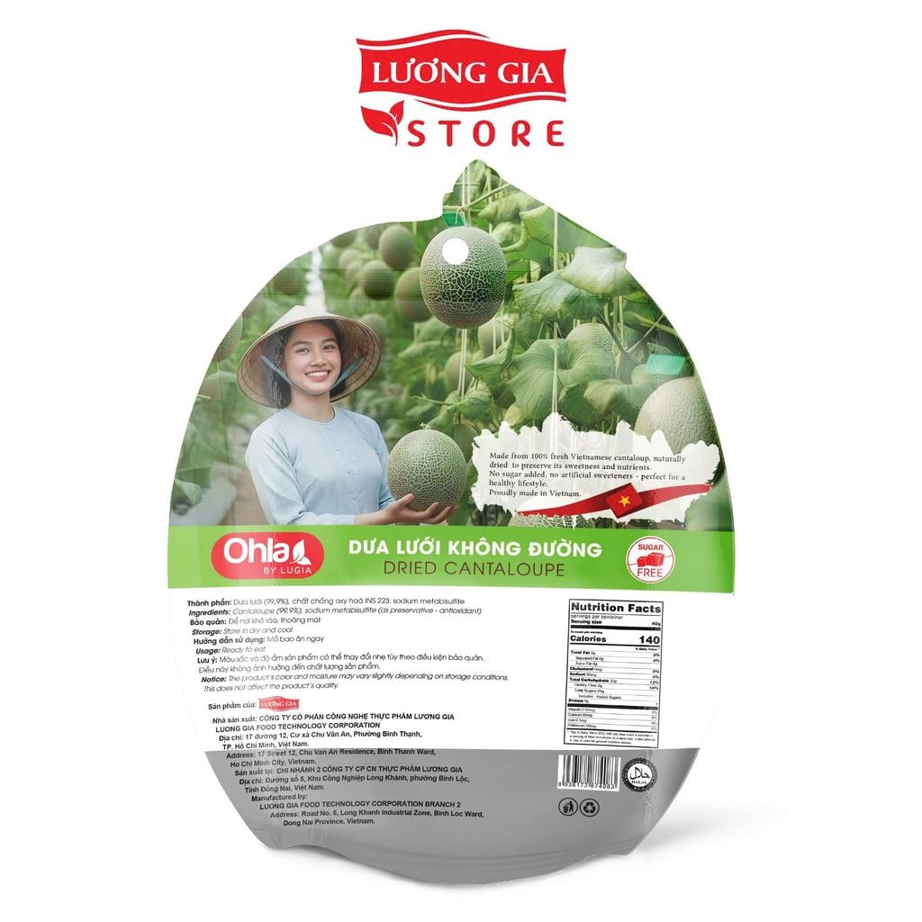 Dưa lưới sấy dẻo không đường Ohla 200g - Đặc sản trái cây sấy dẻo, thơm ngon dẻo mềm