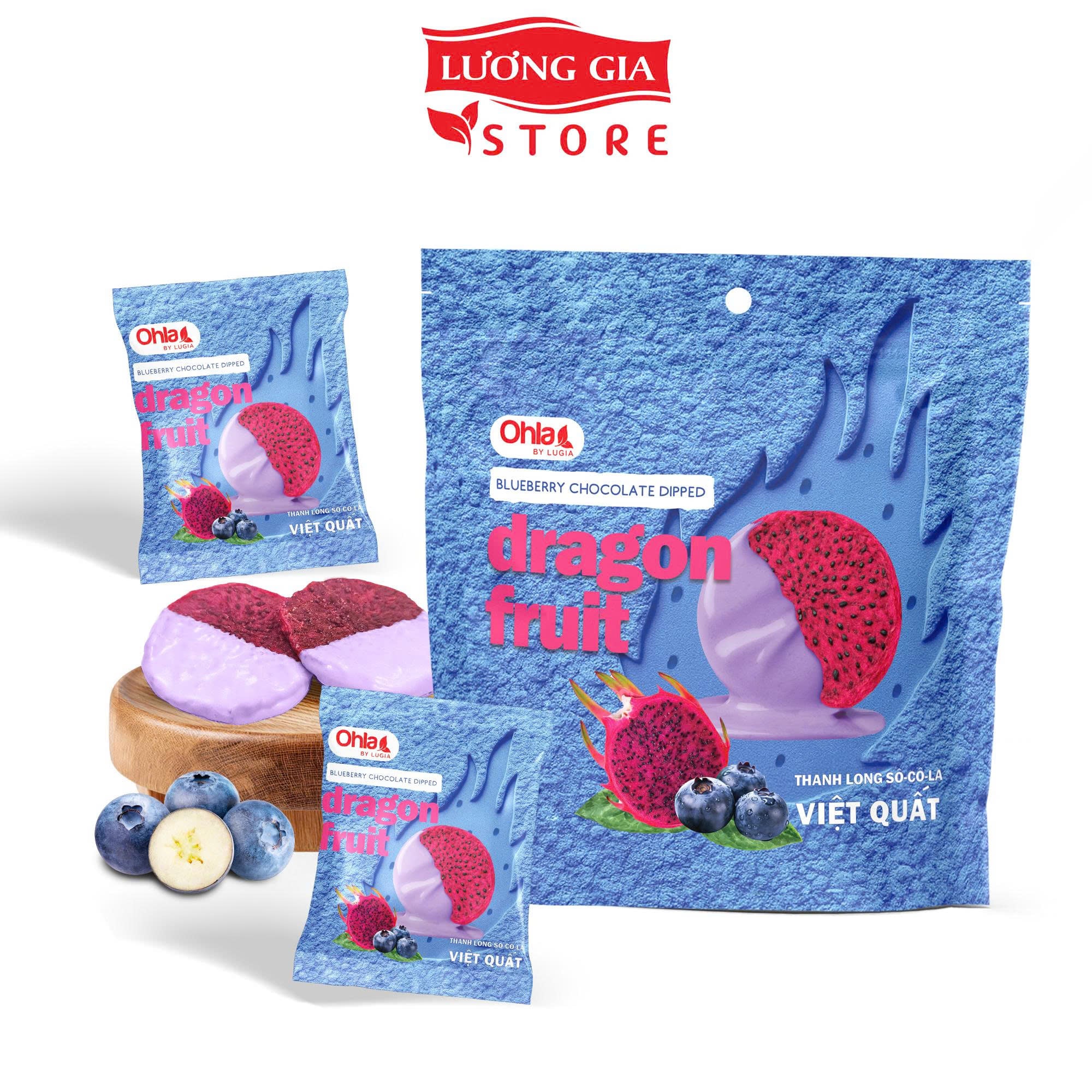 Thanh long sấy dẻo nhúng sô-cô-la việt quất Ohla 100g