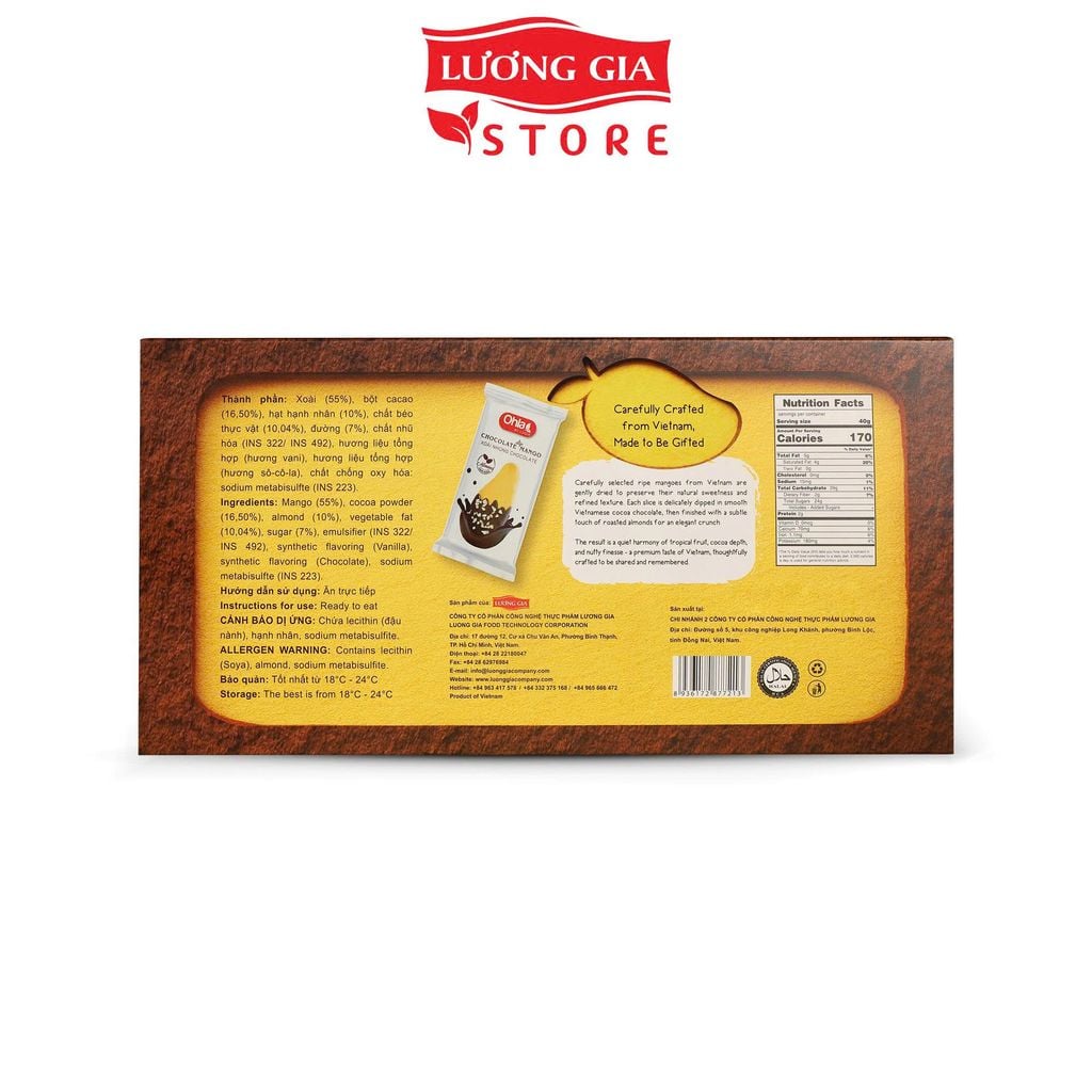 Hộp xoài nhúng sô-cô-la hạnh nhân 180g Ohla