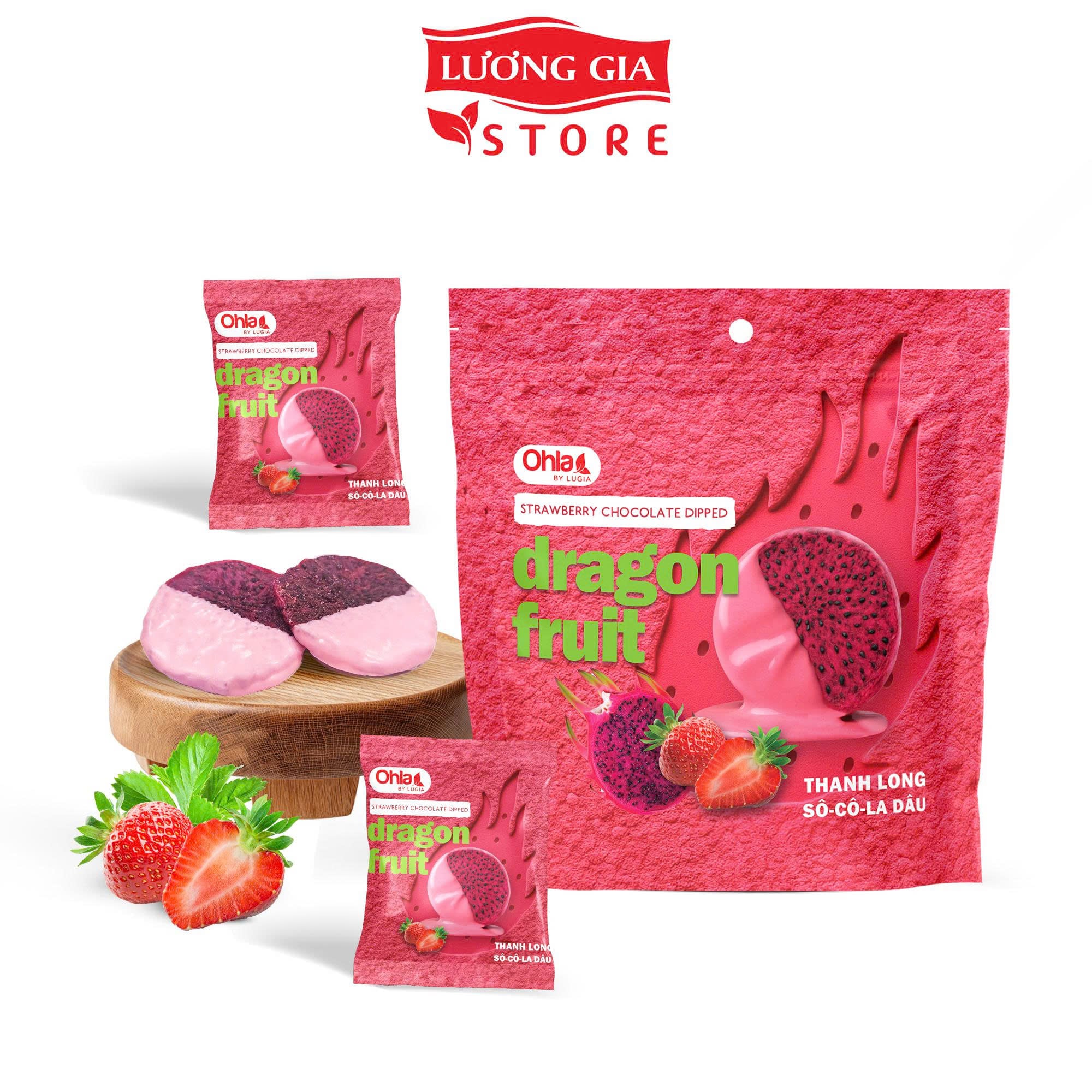Thanh long sấy dẻo nhúng sô-cô-la dâu Ohla 100g