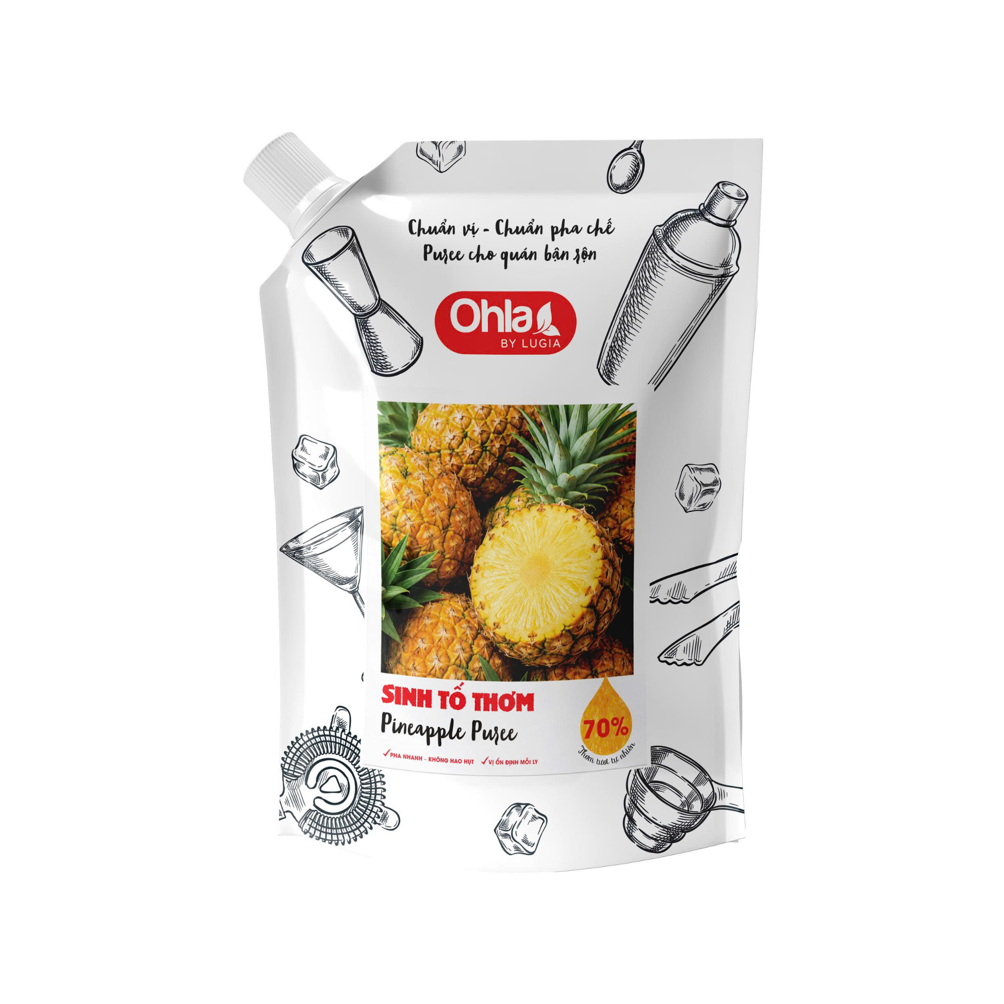 Sinh tố Thơm 70% thịt quả túi 1000ml