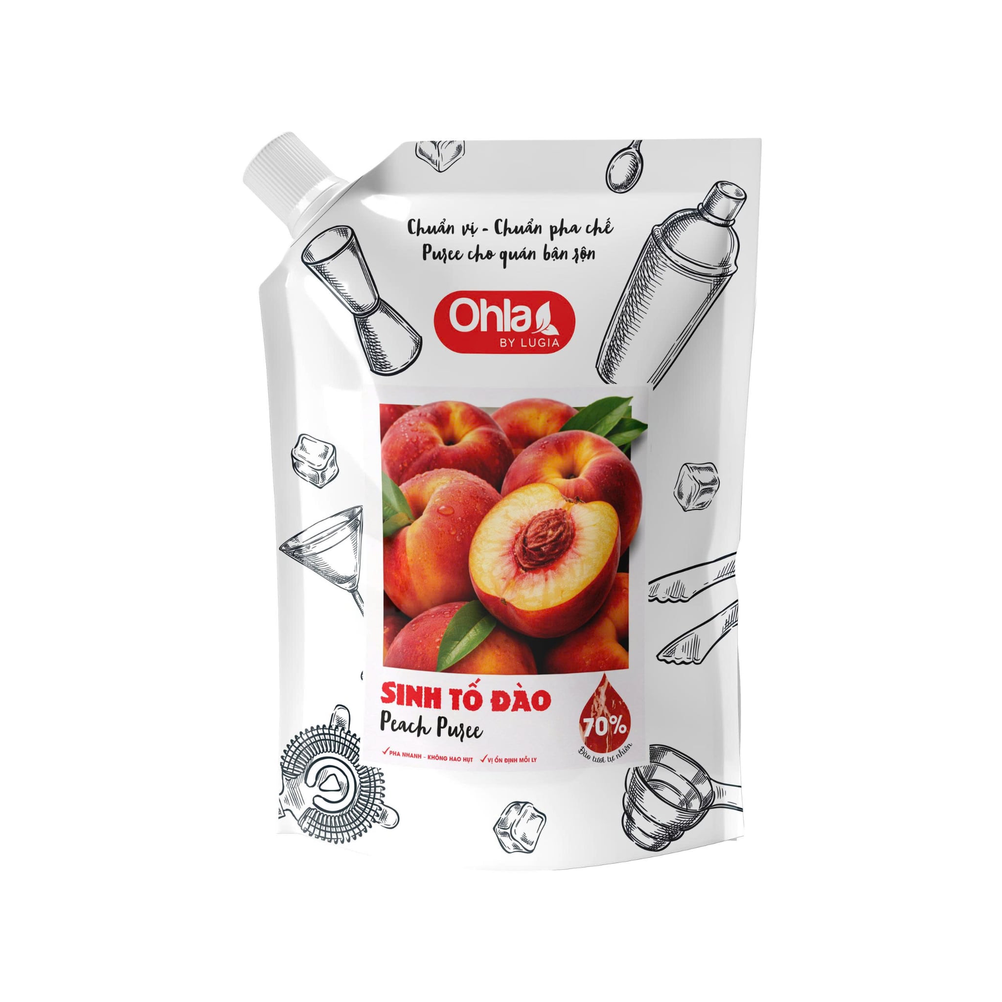Sinh tố Đào 70% thịt quả túi 1000ml