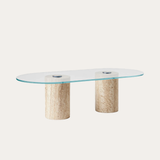 Bàn sofa Travertine Glass Oval - chi tiết mặt bàn Kính cường lực trong