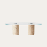 Bàn sofa Travertine Glass Oval mặt kính cường lực cho phòng khách
