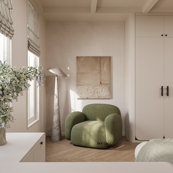 Sofa đơn Solace màu xanh rêu bo góc mềm mại