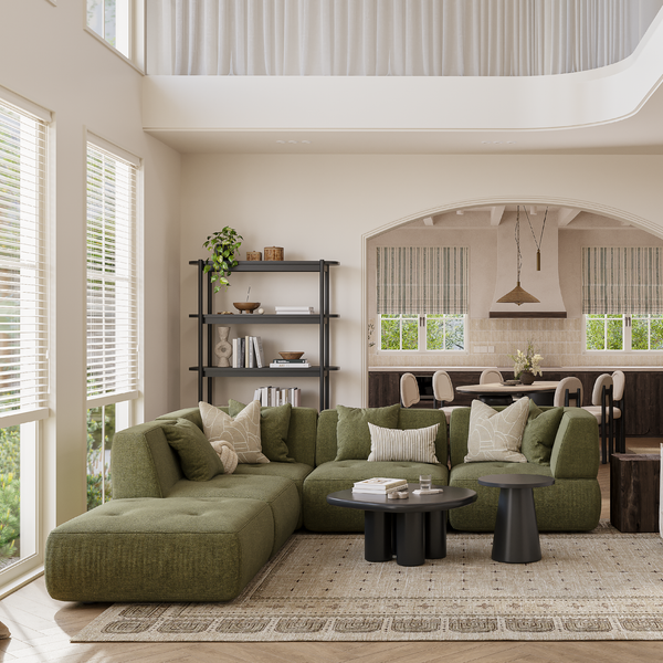 Sofa góc Solace màu xanh rêu thiết kế khối nệm hiện đại