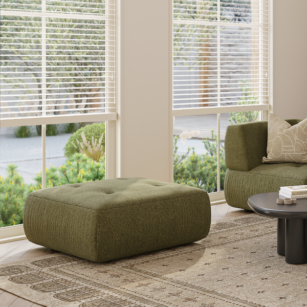 Đôn Ottoman Solace màu xanh rêu thiết kế bo tròn mềm mại