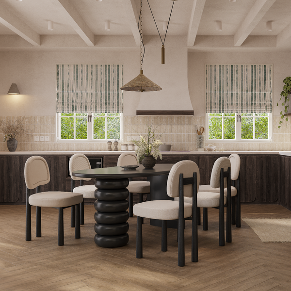 Bàn ăn Totem Wood chân gỗ xếp lớp nghệ thuật thiết kế Organic Modern