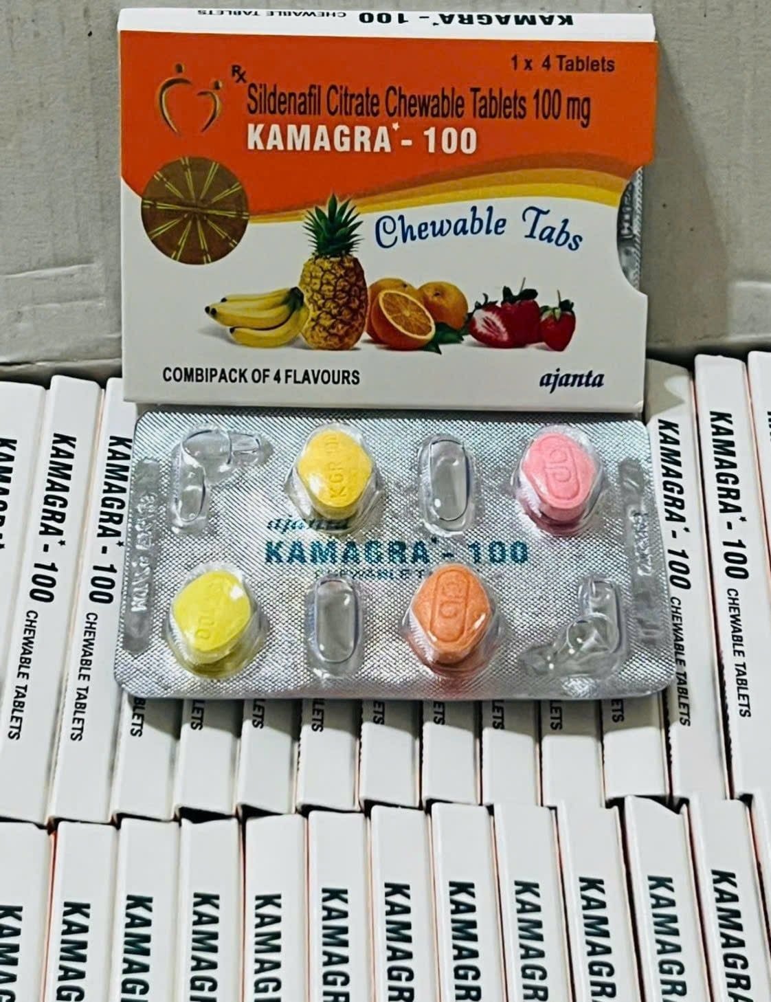  Viên Nhai Kamagra 100mg Tăng Cường Sinh Lý Nam Vị Trái Cây (Hộp 4 Viên) 