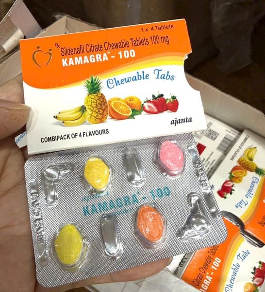  Viên Nhai Kamagra 100mg Tăng Cường Sinh Lý Nam Vị Trái Cây (Hộp 4 Viên) 