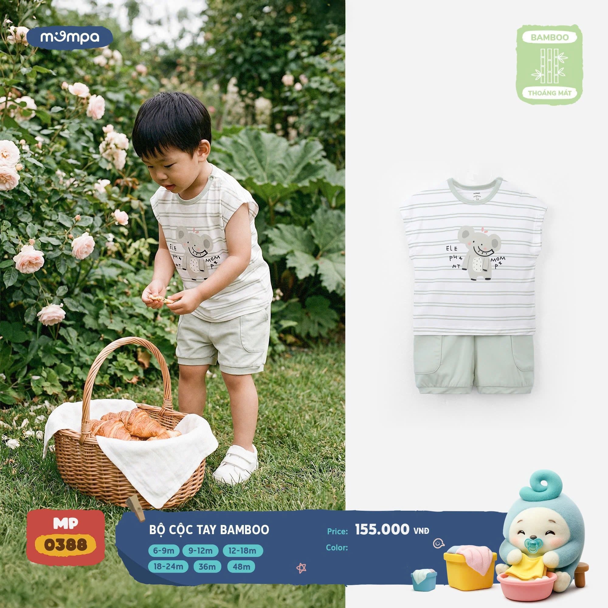 Bộ Cộc Tay Bamboo Cho Bé – Mềm Mịn, Thoáng Mát, Thấm Hút Tốt