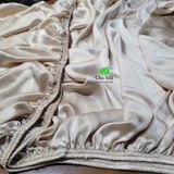  Set Ga giường bo chun + 2 vỏ gối tơ tằm màu be, dầy 19momme 