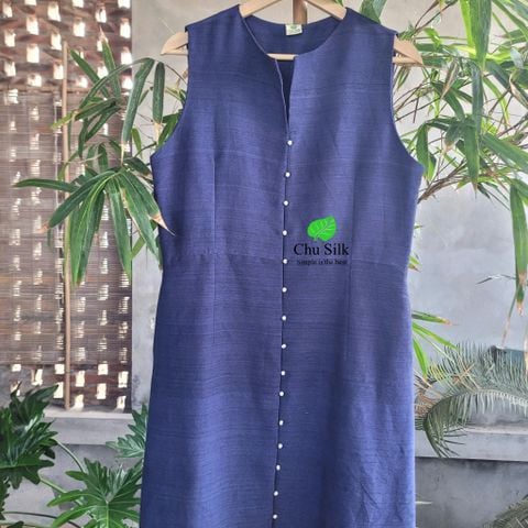  Váy đũi tơ tằm màu xanh tím than cúc ngọc trai tự nhiên 