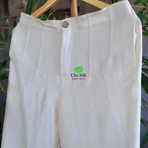  Quần tơ tằm nguyên bản màu trắng cạp liền 