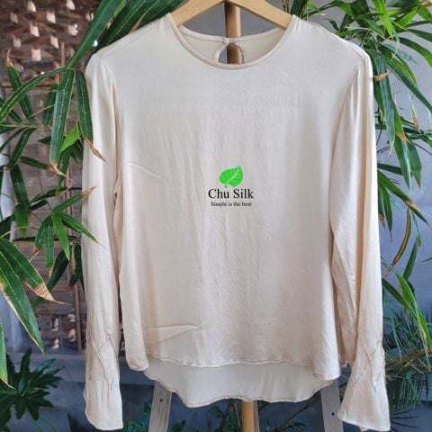  Áo sơ mi tơ tằm tự nhiên màu be 