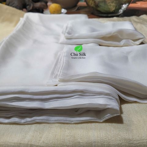  Bộ vỏ chăn gối tơ tằm Chu Silk màu trắng mộc tự nhiên không nhuộm, định lượng dày 12momme 