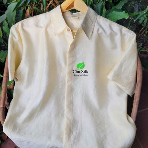  Áo sơ mi nam tơ tằm nguyên bản_màu vàng mơ tự nhiên không nhuộm 