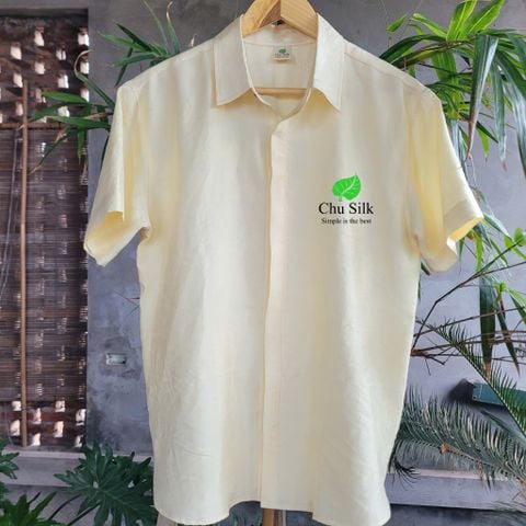  Áo sơ mi nam tơ tằm nguyên bản_màu vàng mơ tự nhiên không nhuộm 