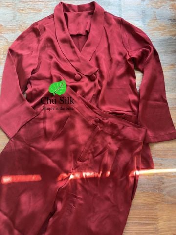  Set quần áo lụa tơ tằm cao cấp màu đỏ đô 