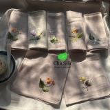  Khăn ăn lụa thêu tay họa tiết hoa, khăn ăn lụa họa tiết hoa dại, khăn ăn cá nhân hóa, trang trí bàn ăn, khăn ăn tái sử dụng, khăn ăn họa tiết bó hoa 