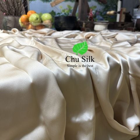  Bộ vỏ chăn ga gối tơ tằm Chu Silk màu be, định lượng dày 19momme 