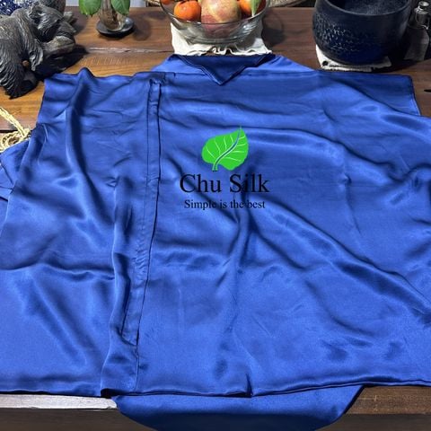  Bộ vỏ chăn ga gối tơ tằm Chu Silk màu xanh navy, định lượng dày 19momme 