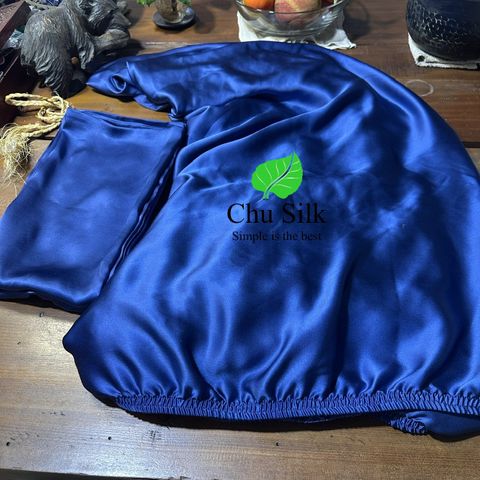  Bộ vỏ chăn ga gối tơ tằm Chu Silk màu xanh navy, định lượng dày 19momme 