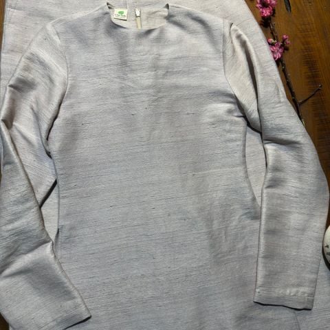  Áo Dài đũi tơ tằm độ dày 35momme màu be 