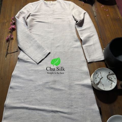  Áo Dài đũi tơ tằm độ dày 35momme màu be 