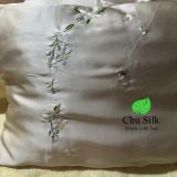  Personalized Hand-Embroidered Floral Silk Pillowcase – 19 Momme Silk,  Beige, Size Queen/King 