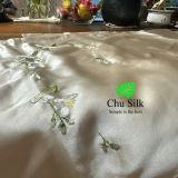  Personalized Hand-Embroidered Floral Silk Pillowcase – 19 Momme Silk,  Beige, Size Queen/King 