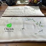 Personalized Hand-Embroidered Floral Silk Pillowcase – 19 Momme Silk,  Beige, Size Queen/King 