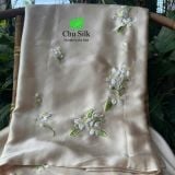  Personalized Hand-Embroidered Floral Silk Pillowcase – 19 Momme Silk,  Beige, Size Queen/King 