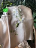  Personalized Hand-Embroidered Floral Silk Pillowcase – 19 Momme Silk,  Beige, Size Queen/King 