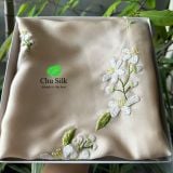  Personalized Hand-Embroidered Floral Silk Pillowcase – 19 Momme Silk,  Beige, Size Queen/King 