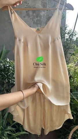  Bộ quần áo ngủ lụa tơ tằm thượng hạng màu nude 