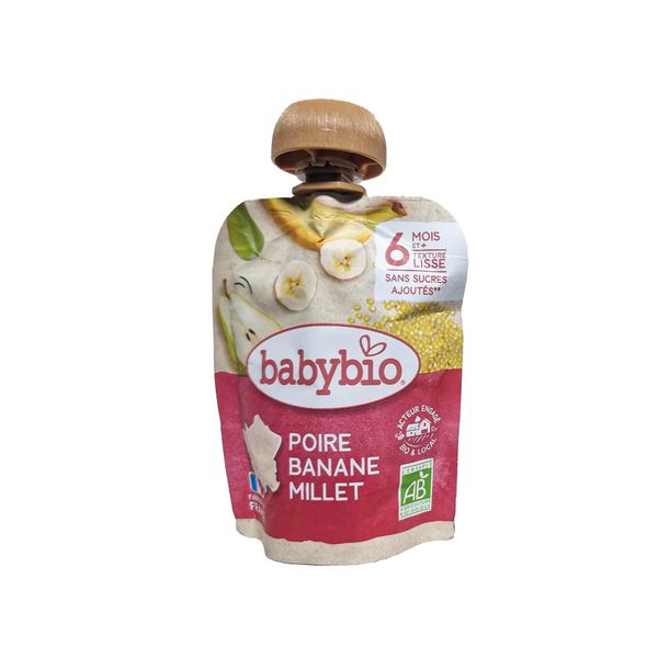 Trái cây nghiền hữu cơ cho bé vị lê, chuối, hạt kê Babybio/Organic Fruit Puree Pears Bananas Millet