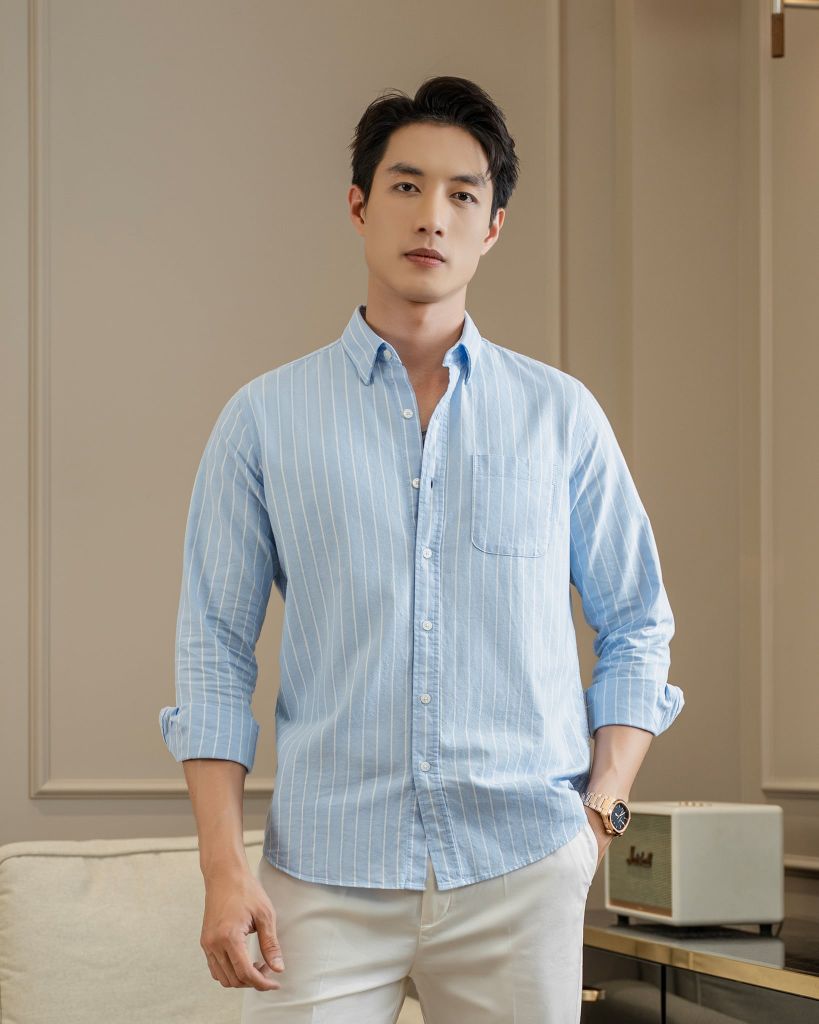 Áo Sơ Mi Oxford Xanh Sọc Trắng 1124