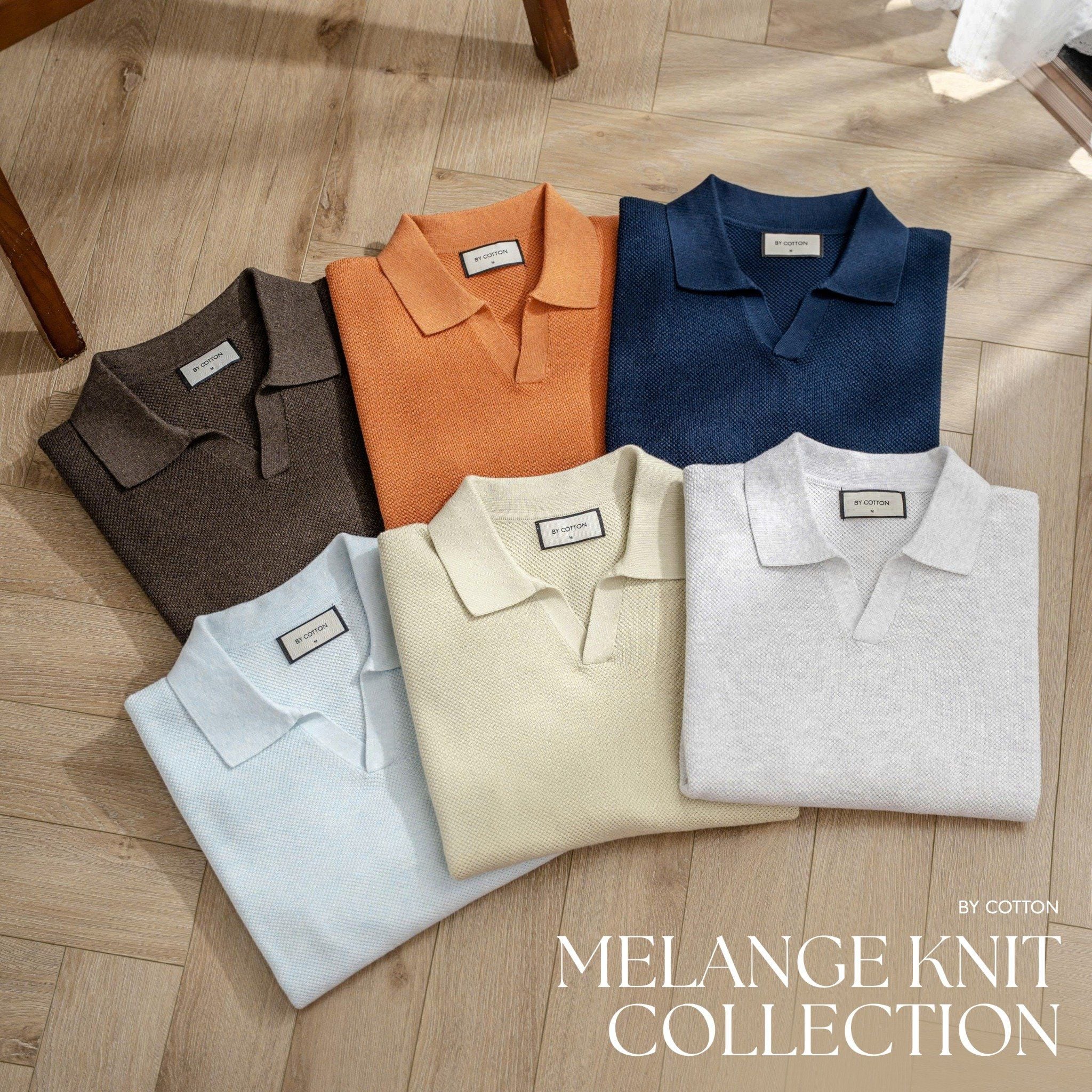 Áo Thun Polo Nam Dệt Kim By Cotton Melange Cam Gạch