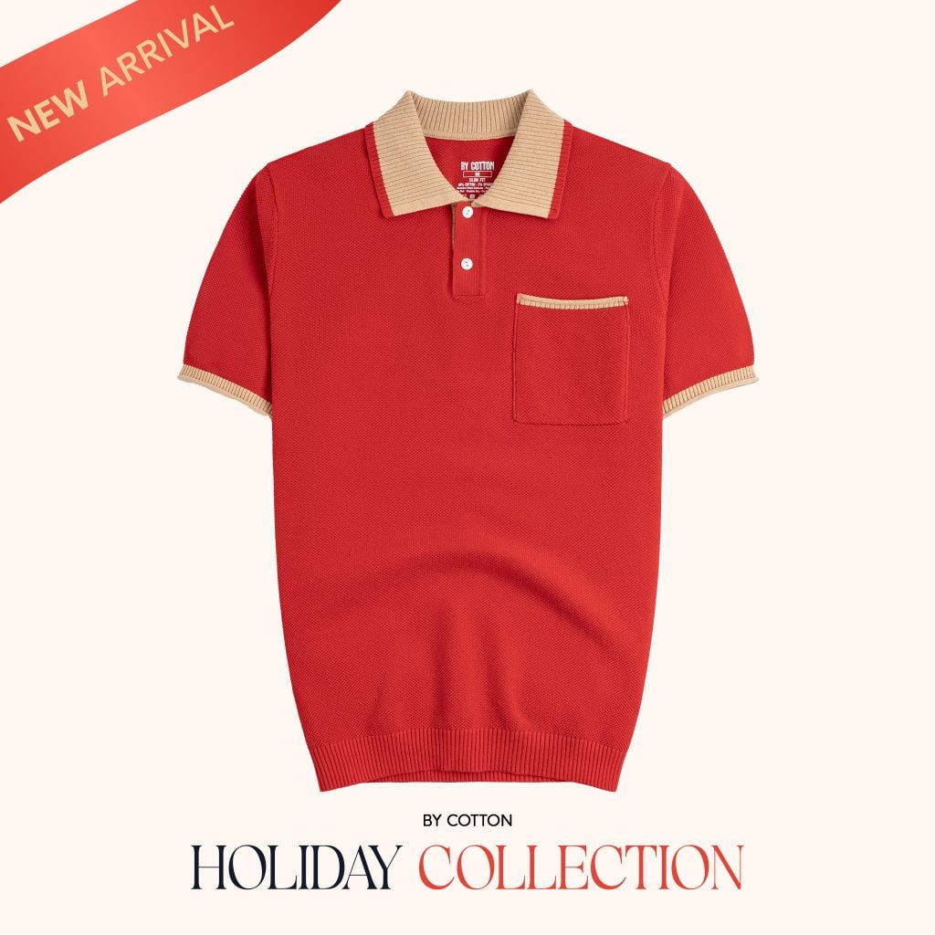 Áo Polo Dệt Kim By Cotton Melange Phối Bo